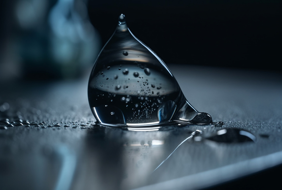 Fresh drop of water on glass, refreshing hydration generated by AI